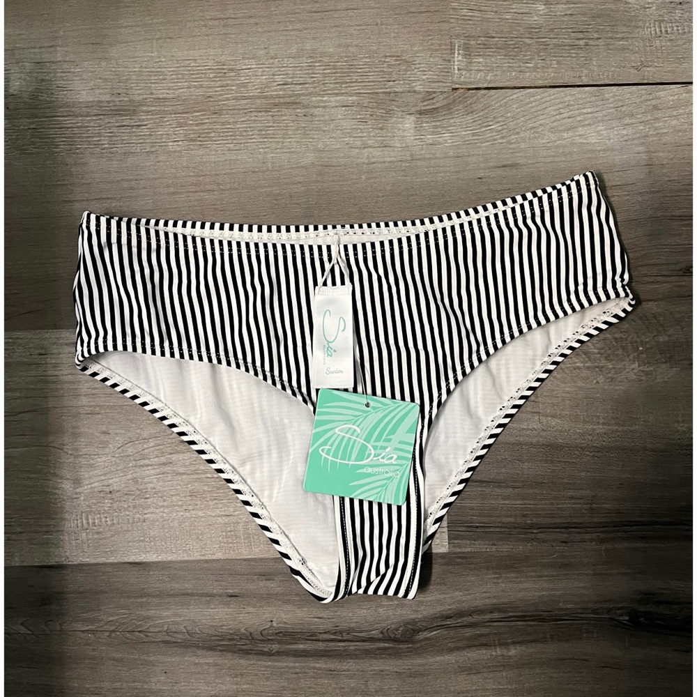 Black and White Striped Sia Australia High Rise Bathing Suit Bottoms